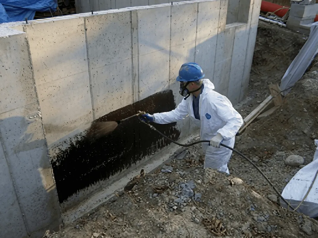 Professional waterproofing the exterior walls of the basement in San Antonio, TX